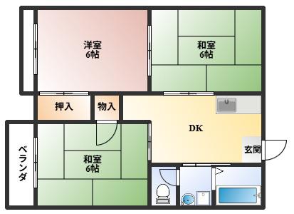 ラフィーネ刀根山(3DK/2階)の間取り写真