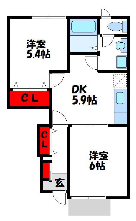 サンハイム柿ノ木C(2DK/1階)の間取り写真