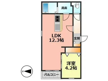 BC生駒A(1LDK/1階)の間取り写真