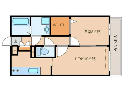 リビングタウン西大寺(1LDK/1階)の間取り写真