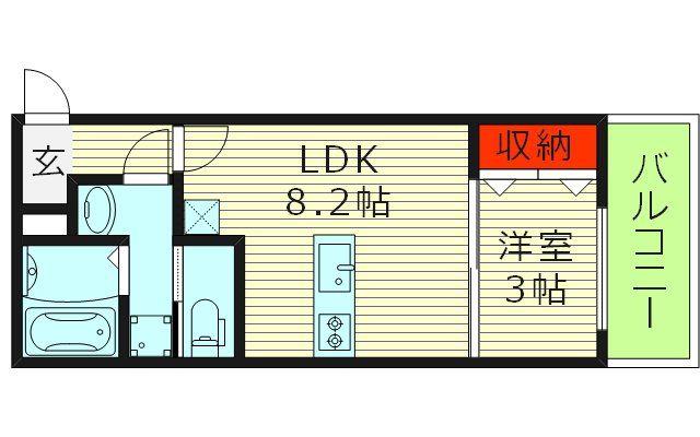 ステリア森ノ宮(1LDK/1階)の間取り写真