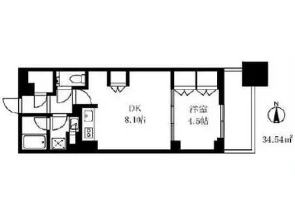 八丁堀 タワーマンション 東向き 1DK 好立地(1DK/7階)の間取り写真