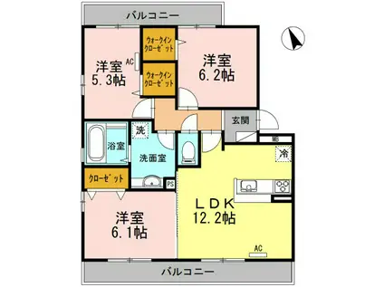 ラフィーナ(3LDK/1階)の間取り写真