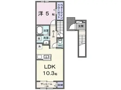メゾフォルテ松島(1LDK/2階)の間取り写真