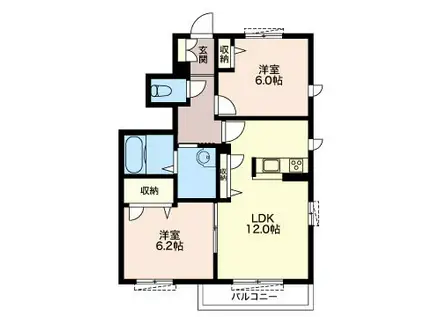 ラ ポワール(2LDK/1階)の間取り写真