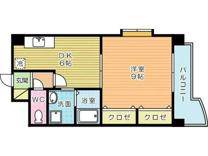 ベルガ北方(1DK/9階)の間取り写真