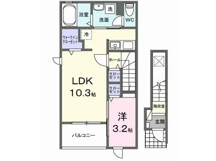 谷津1丁目アパート(1LDK/2階)の間取り写真