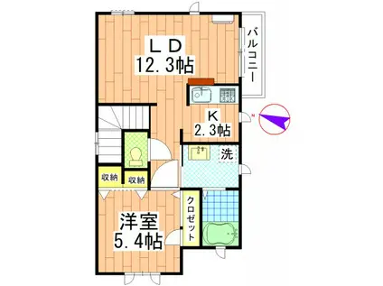 シャンテ(1LDK/2階)の間取り写真