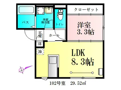 リヨンドール宮城野原(1LDK/3階)の間取り写真