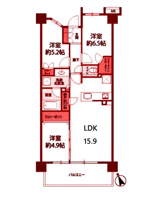 プラウド日吉(3LDK/6階)の間取り写真