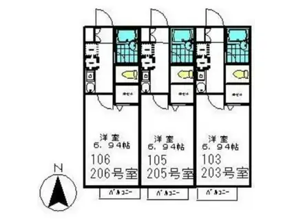 ダコタハウス(1K/1階)の間取り写真