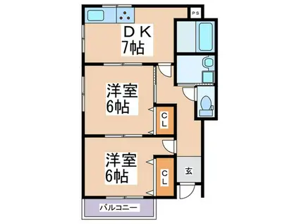 FIT.六万寺(2DK/1階)の間取り写真