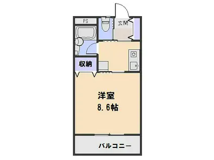 レインボウハウス(1K/2階)の間取り写真