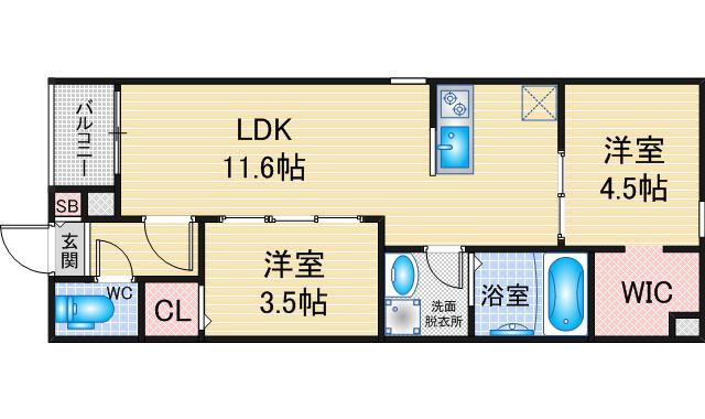 REGALEST廿軒家(2LDK/2階)の間取り写真