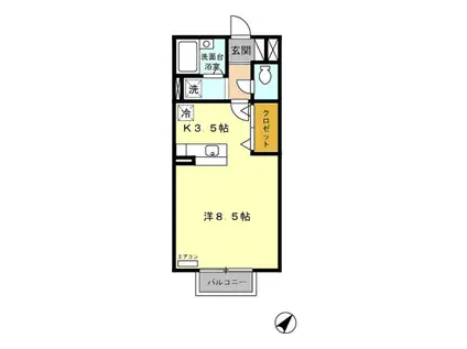 ラグーナフォンテーヌ(ワンルーム/2階)の間取り写真