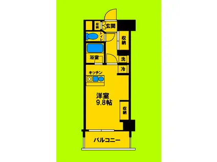 ザミューチュアル江坂(ワンルーム/4階)の間取り写真
