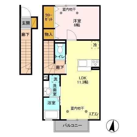 フォーゲルテラス ロート III(1LDK/2階)の間取り写真