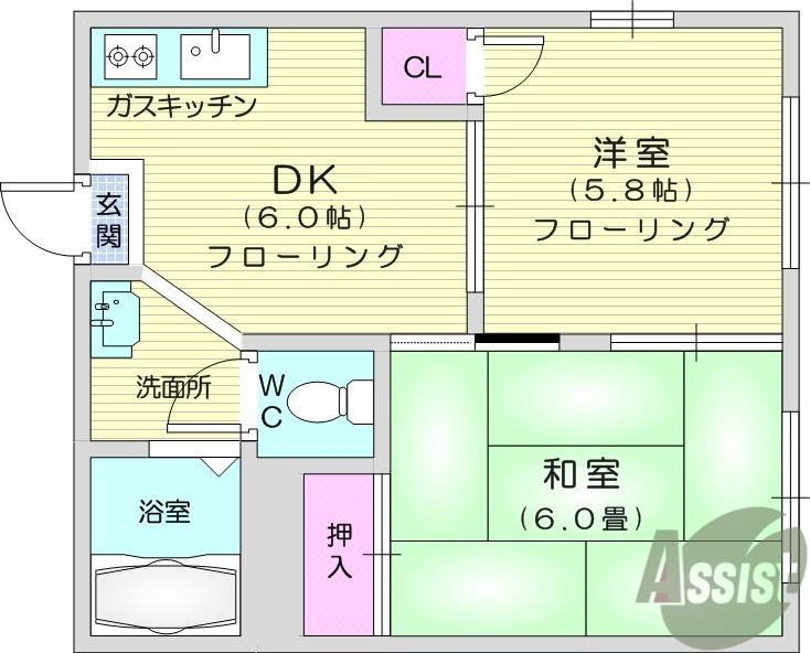 月ヶ丘ハイツ(2DK/1階)の間取り写真