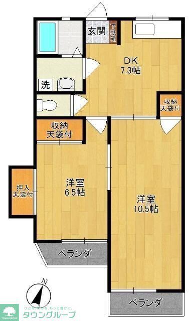 グリンパーク(2DK/2階)の間取り写真
