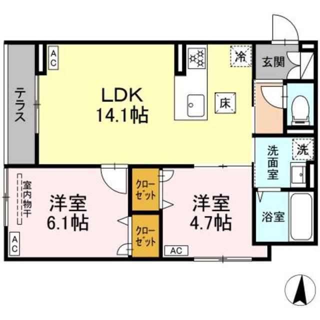 セレスティア柴又V(2LDK/1階)の間取り写真