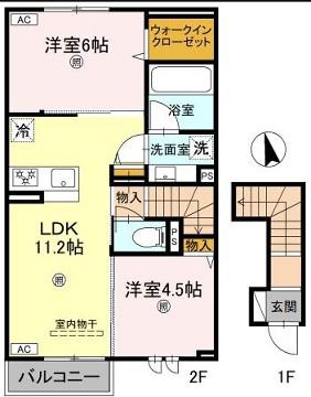 アンクレール(2LDK/2階)の間取り写真