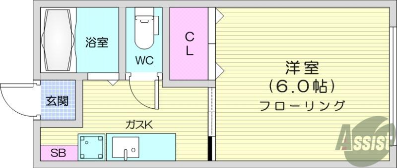 パワーハウス(1K/2階)の間取り写真