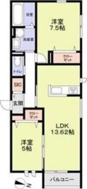 ルミエール野間北(2LDK/2階)の間取り写真