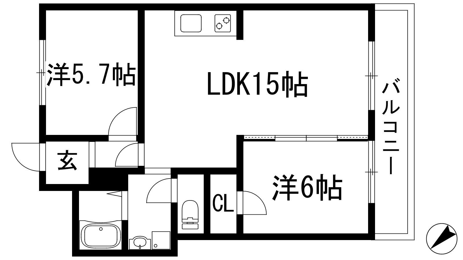ソレイユ山本(2LDK/4階)の間取り写真