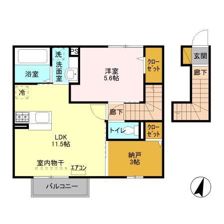 エスポワールIII(1LDK/2階)の間取り写真