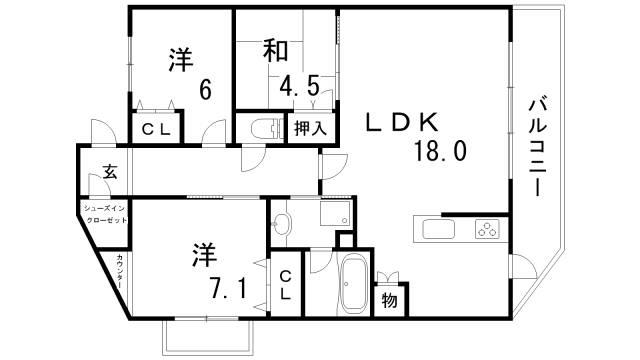 ソルレヴェンテ神戸中山手通(3LDK/4階)の間取り写真