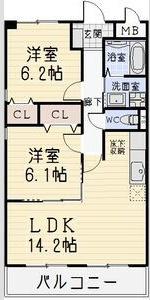 カーサ犬山II(2LDK/2階)の間取り写真