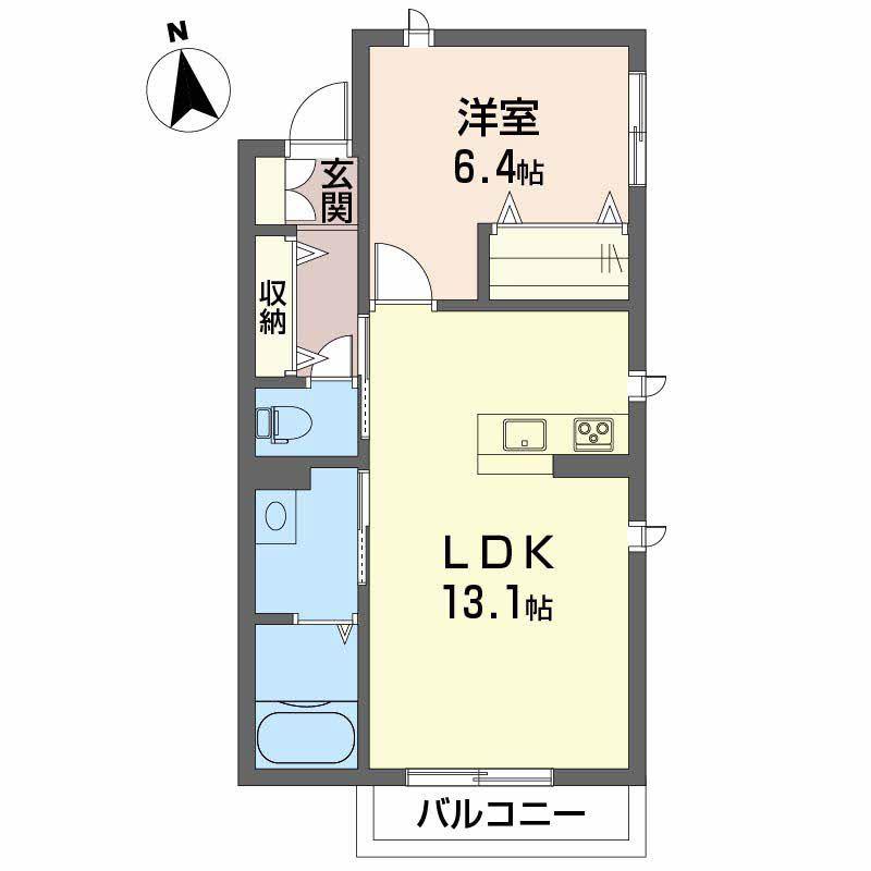 LUNA B棟(1LDK/2階)の間取り写真