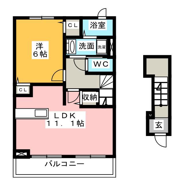 カーサ・ブリーズB棟(1LDK/2階)の間取り写真