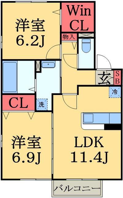 バニュルスIII(2LDK/2階)の間取り写真