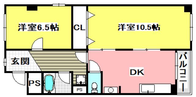 ハイツ春日野(2DK/4階)の間取り写真