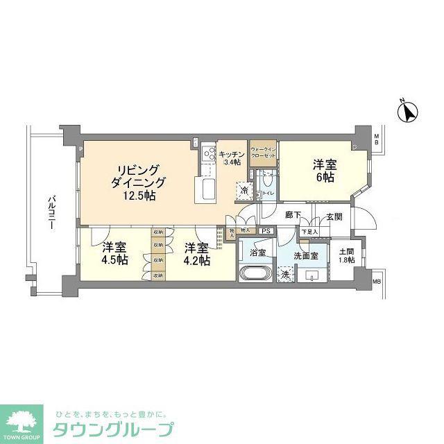 プラウド川崎矢向(3LDK/5階)の間取り写真
