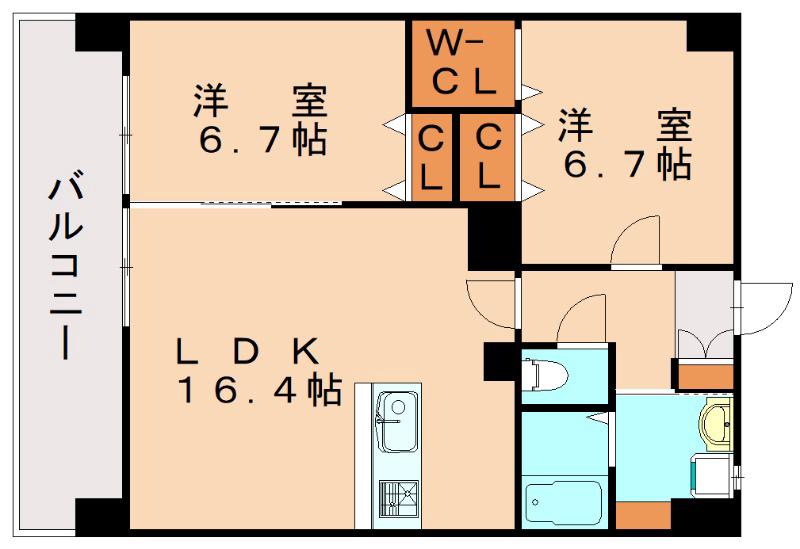サージュ陣原(2LDK/9階)の間取り写真
