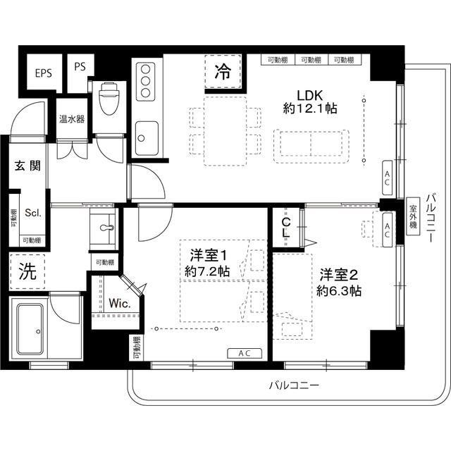 ホワイトパレス(2LDK/5階)の間取り写真