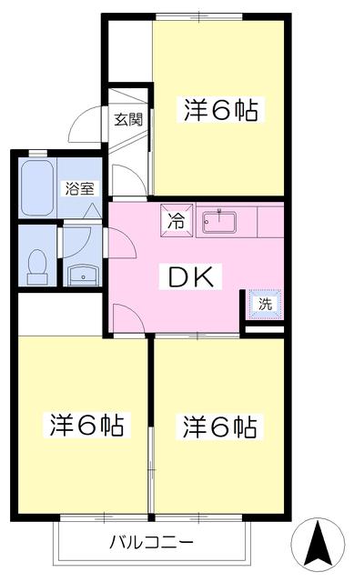 サニースクエアA棟(3DK/1階)の間取り写真