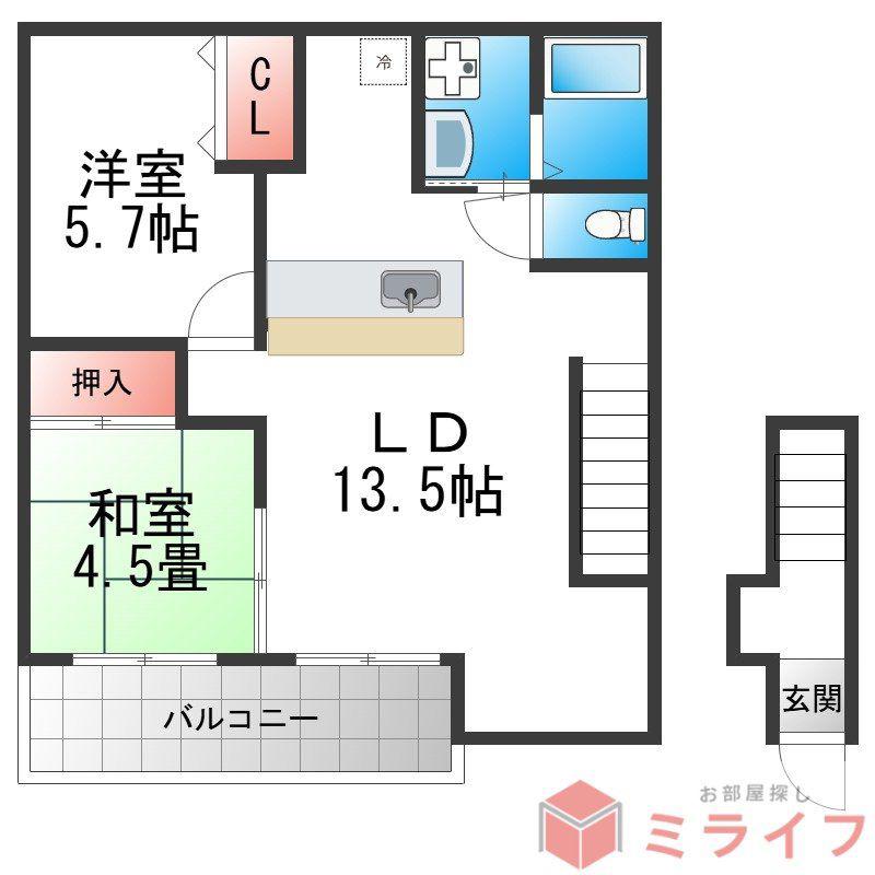 バンブーコートI番館(2LDK/1階)の間取り写真