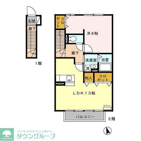 COZY COURT 2M 秦良(1LDK/2階)の間取り写真