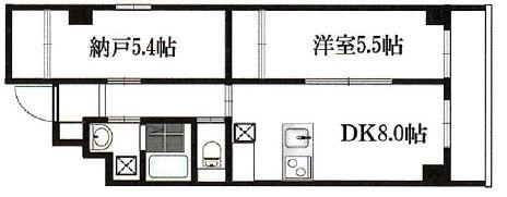 エスポワール伊勢佐木(2DK/4階)の間取り写真