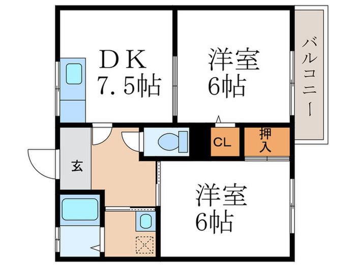 キャロットII(2DK/2階)の間取り写真