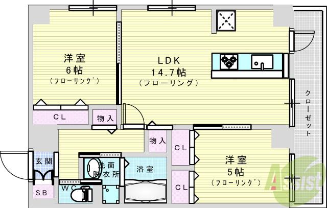 ウインズコート新北野(2LDK/2階)の間取り写真