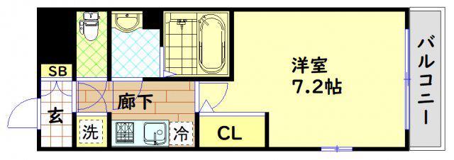 レジュールアッシュ心斎橋リュクス(1K/8階)の間取り写真