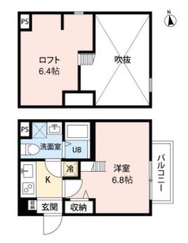 ATTIC宝持(1K/2階)の間取り写真