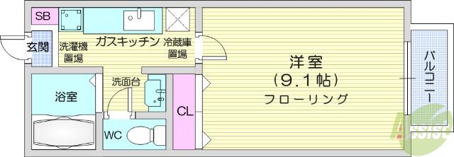 エストメルベーユ荒井壱番館(1K/1階)の間取り写真