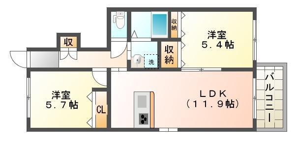 メゾン梨川III(2LDK/1階)の間取り写真