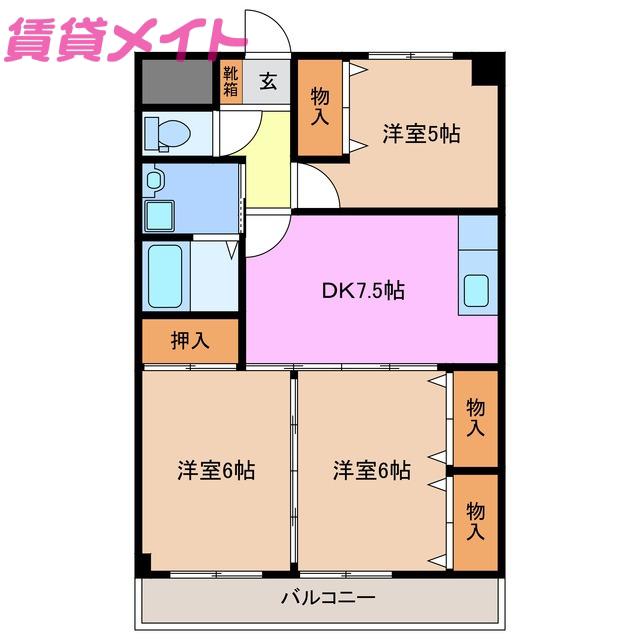 マンションマルカ(3DK/2階)の間取り写真