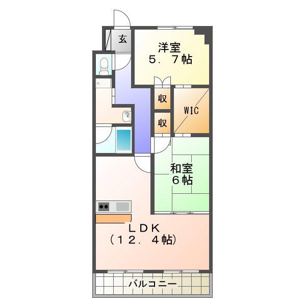 HAO新屋敷(2LDK/6階)の間取り写真